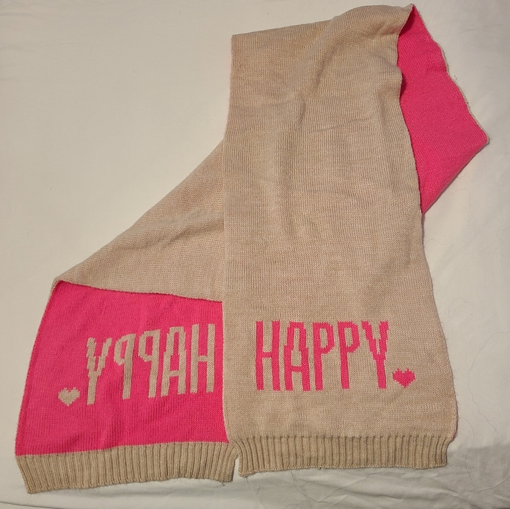 Pink and Cream "HAPPY" Scarf EUC